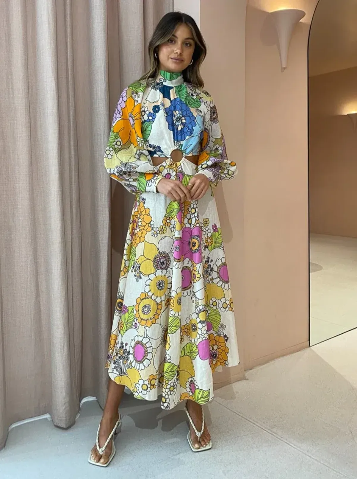 Alemais Farrah Cut Out Dress Print Size 8 for rent on The Volte - main image