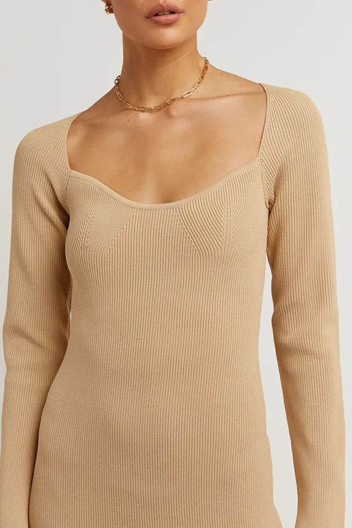 Dissh Stride Warm Wheat Knit Midi Dress Beige Size 8 - Image 2