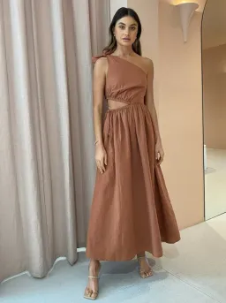 By Nicola Gabriella One Shoulder Midi Dress Desert Brown Size 6 for rent on The Volte - image 1