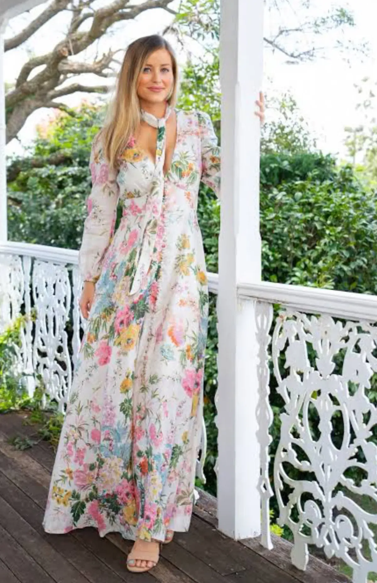 Zimmermann Heathers Plunge Long Maxi Dress Garden Floral Size 2 / AU 12 - Image 4