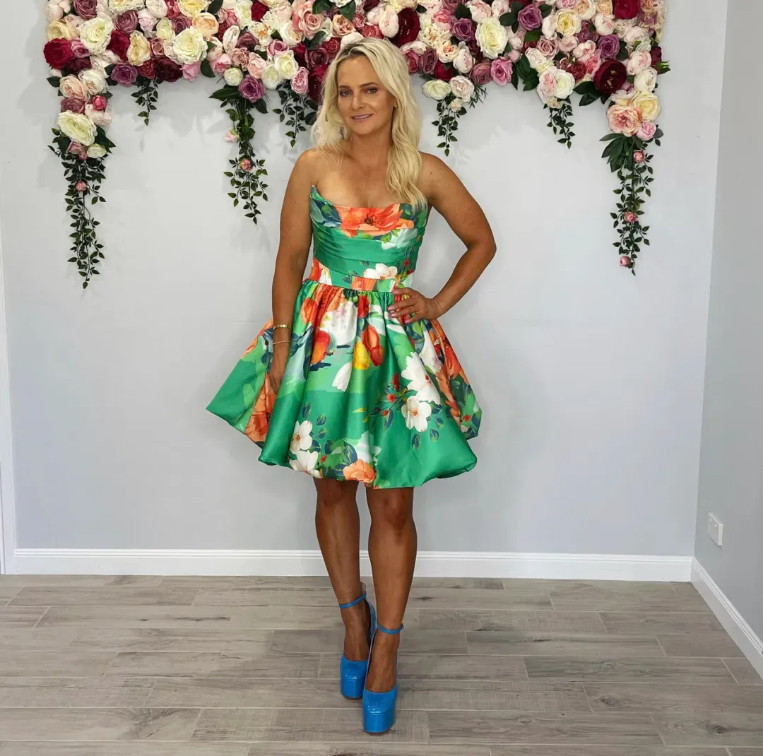 Leo Lin Florescence Bustier Bubble Mini Dress Lily Pad Green Size 10 for rent on The Volte - main image