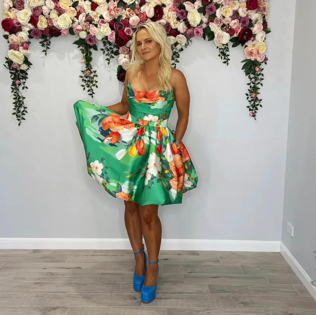 Leo Lin Florescence Bustier Bubble Mini Dress Lily Pad Green Size 10 for rent on The Volte - main image