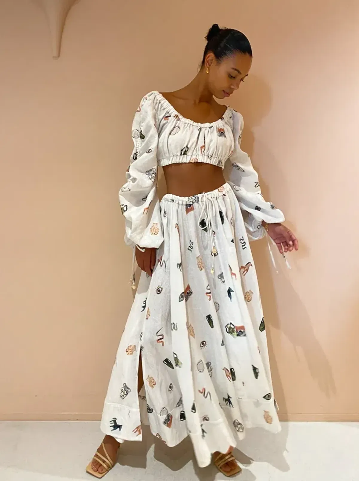 Alemais Hera Drawstring Top and Midi Skirt Set Ivory Size 8 - Image 2