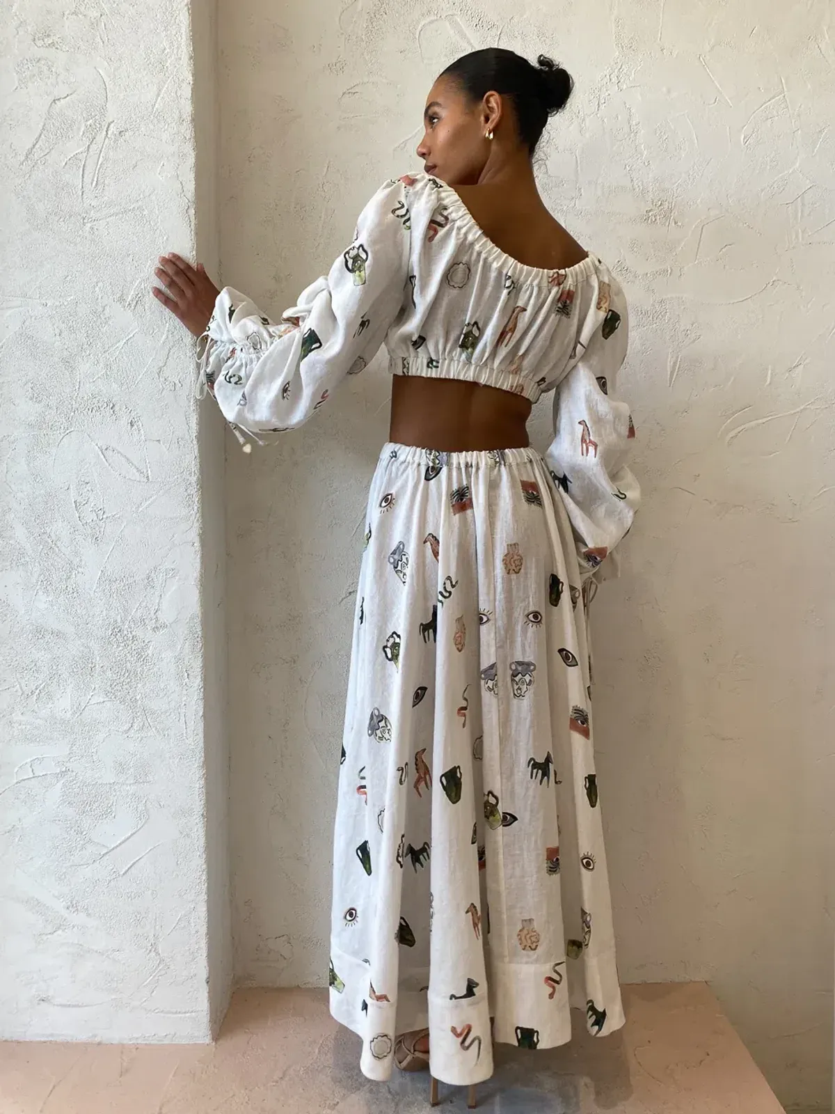 Alemais Hera Drawstring Top and Midi Skirt Set Ivory Size 8 - Image 3