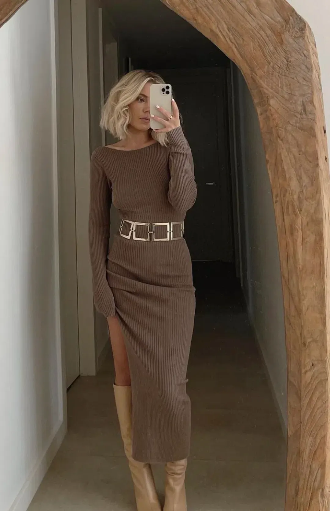 Bec and Bridge Riviera L/S Midi Dress Brown Size 6 for rent on The Volte - main image