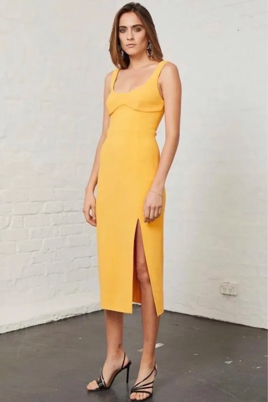 Bec & Bridge Elle Midi Dress Yellow Size 6 for rent on The Volte - main image