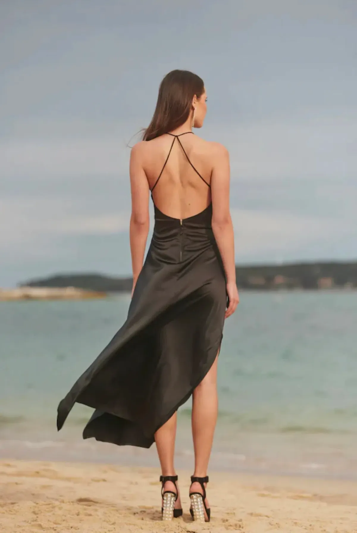 Sonya Moda Satin Embellished Keyhole Dress Black Size 10 - Image 3