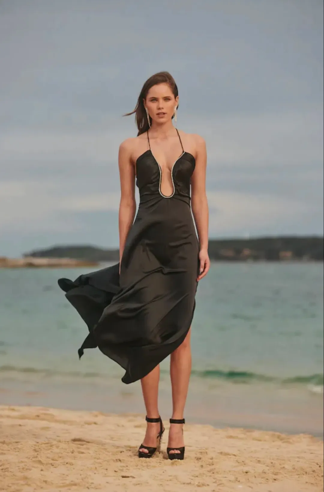 Sonya Moda Satin Embellished Keyhole Dress Black Size 10 for rent on The Volte - main image