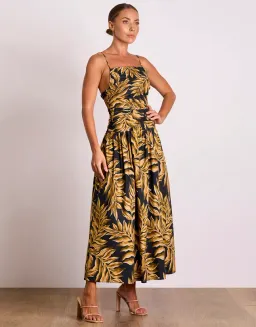 Pasduchas Elody Rouche Midi Dress Black Print Size 8 for rent on The Volte - image 2