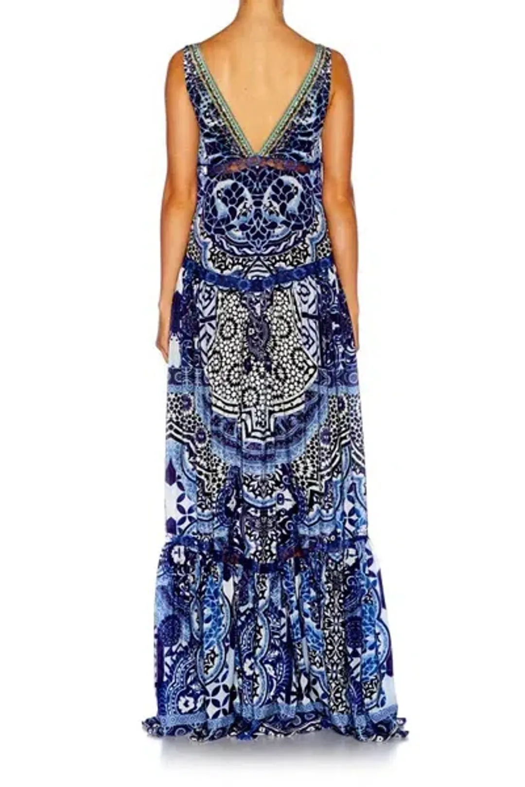 Camilla Under V-neck Gathered Tiered Maxi Dress The Medina Moon Size 14 for rent on The Volte - main image
