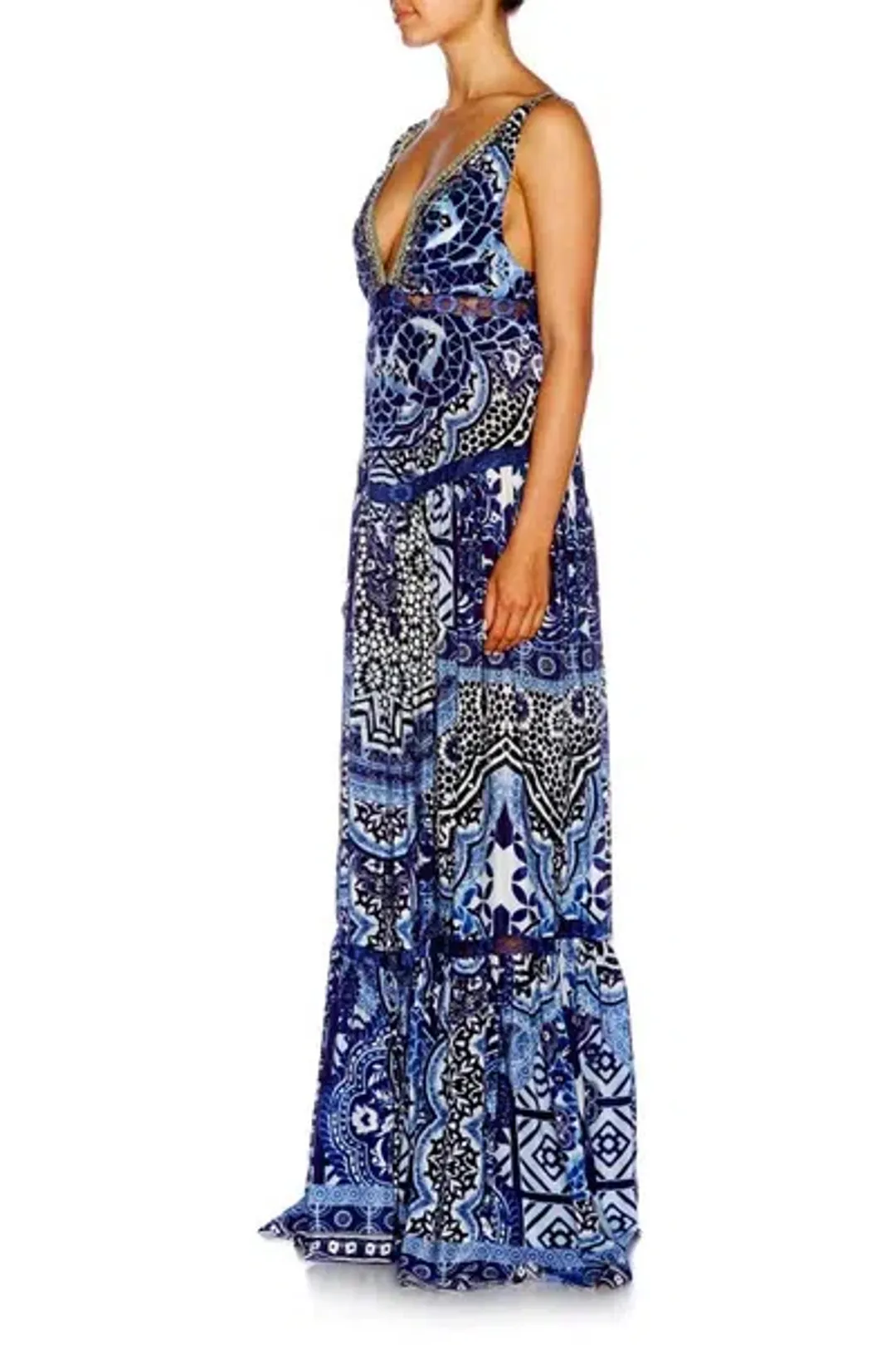 Camilla Under V-neck Gathered Tiered Maxi Dress The Medina Moon Size 14 for rent on The Volte - main image