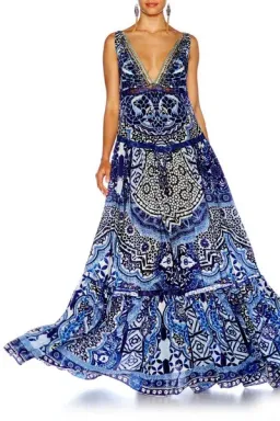 Camilla Under V-neck Gathered Tiered Maxi Dress The Medina Moon Size 14 for rent on The Volte - image 1