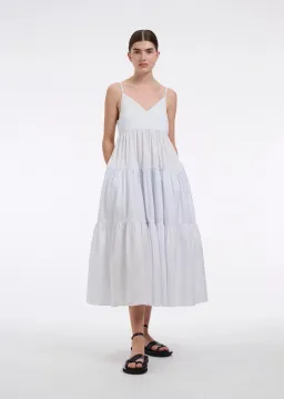 CO Collections V-Neck Tiered Dress in Cotton Blue Stripe Size S / AU 6 for rent on The Volte - image 1