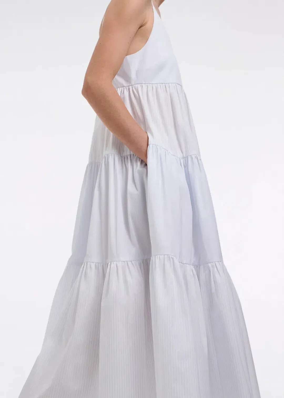 CO Collections V-Neck Tiered Dress in Cotton Blue Stripe Size S / AU 6 for rent on The Volte - main image
