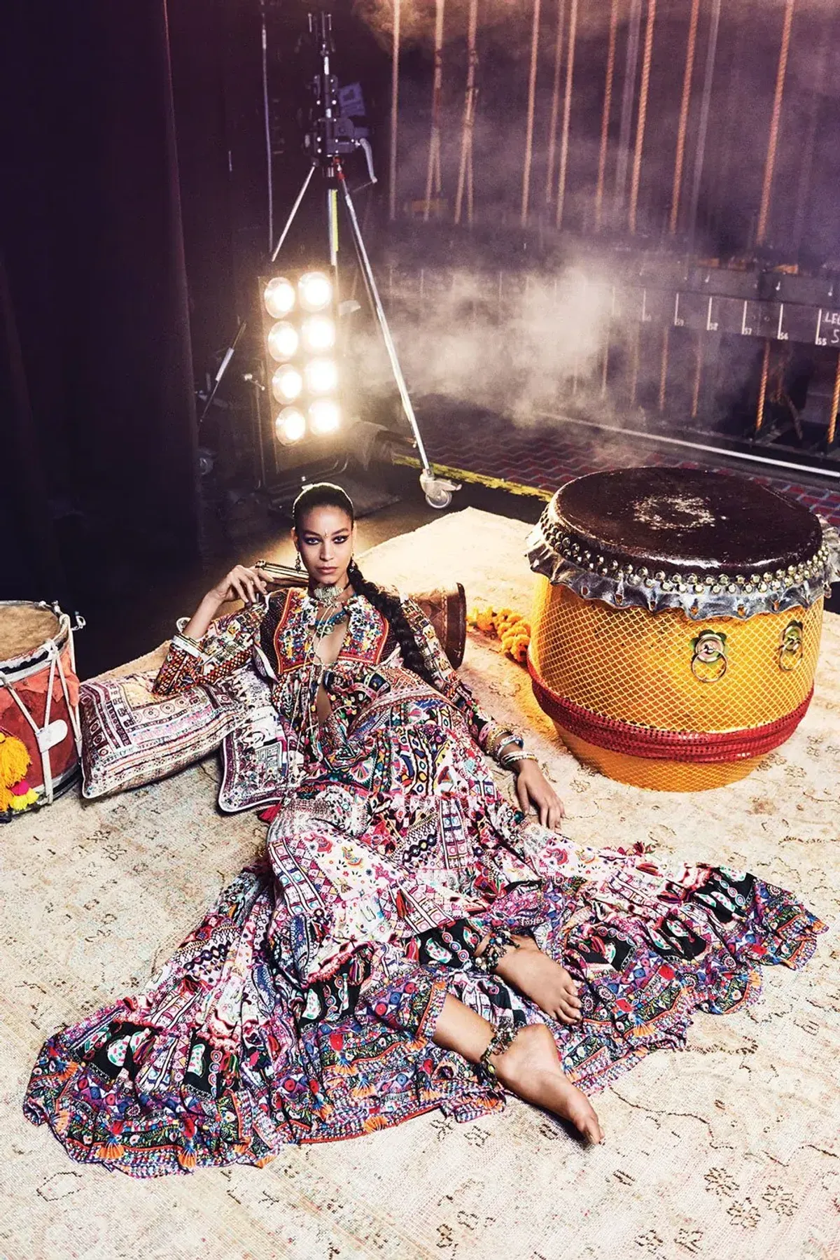 Camilla Long Sleeve Drop Shoulder Top Size XS & Tiered Hem Maxi Skirt Size L Set in Kalbelia Queen Pink Print - Image 8