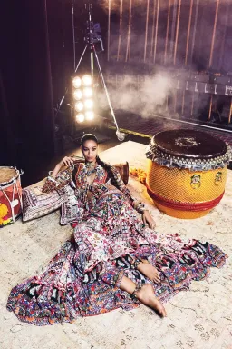 Camilla Long Sleeve Drop Shoulder Top Size XS & Tiered Hem Maxi Skirt Size L Set in Kalbelia Queen Pink Print for rent on The Volte - image 8