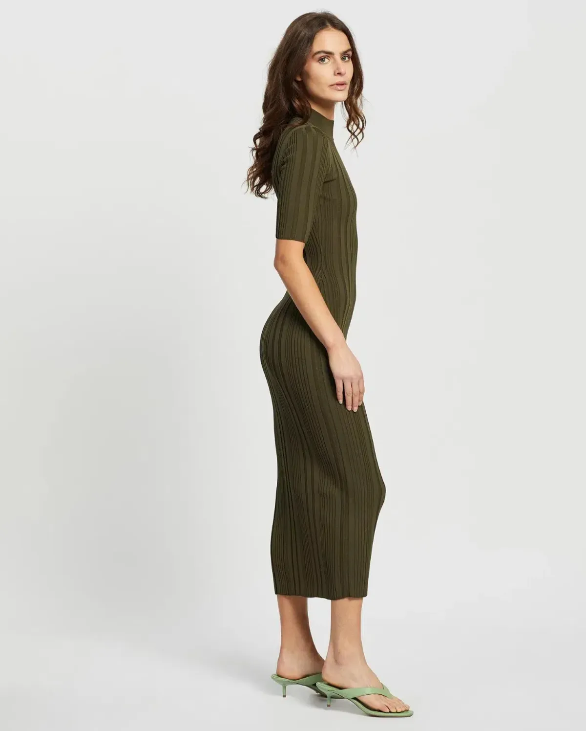 Bec & Bridge Esme Knit Midi Dress Olive Size 12 - Image 4