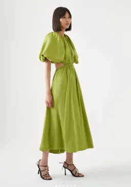 Aje Capucine Puff Sleeve Midi Dress Green Size 10 for rent on The Volte - image 4