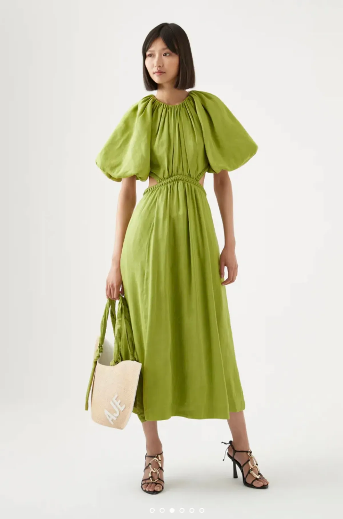 Aje Capucine Puff Sleeve Midi Dress Green Size 10 - Image 1