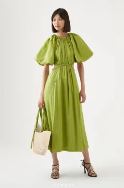 Aje Capucine Puff Sleeve Midi Dress Green Size 10 for rent on The Volte - image 1