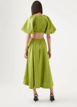 Aje Capucine Puff Sleeve Midi Dress Green Size 10 for rent on The Volte - image 3