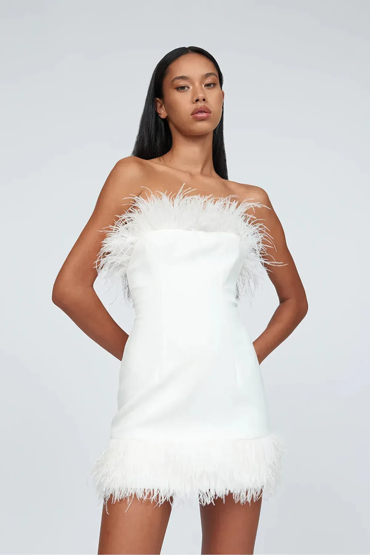 By Johnny Feather Mini Dress White Size 6 - Image 1