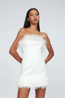 By Johnny Feather Mini Dress White Size 6 for rent on The Volte - image 1