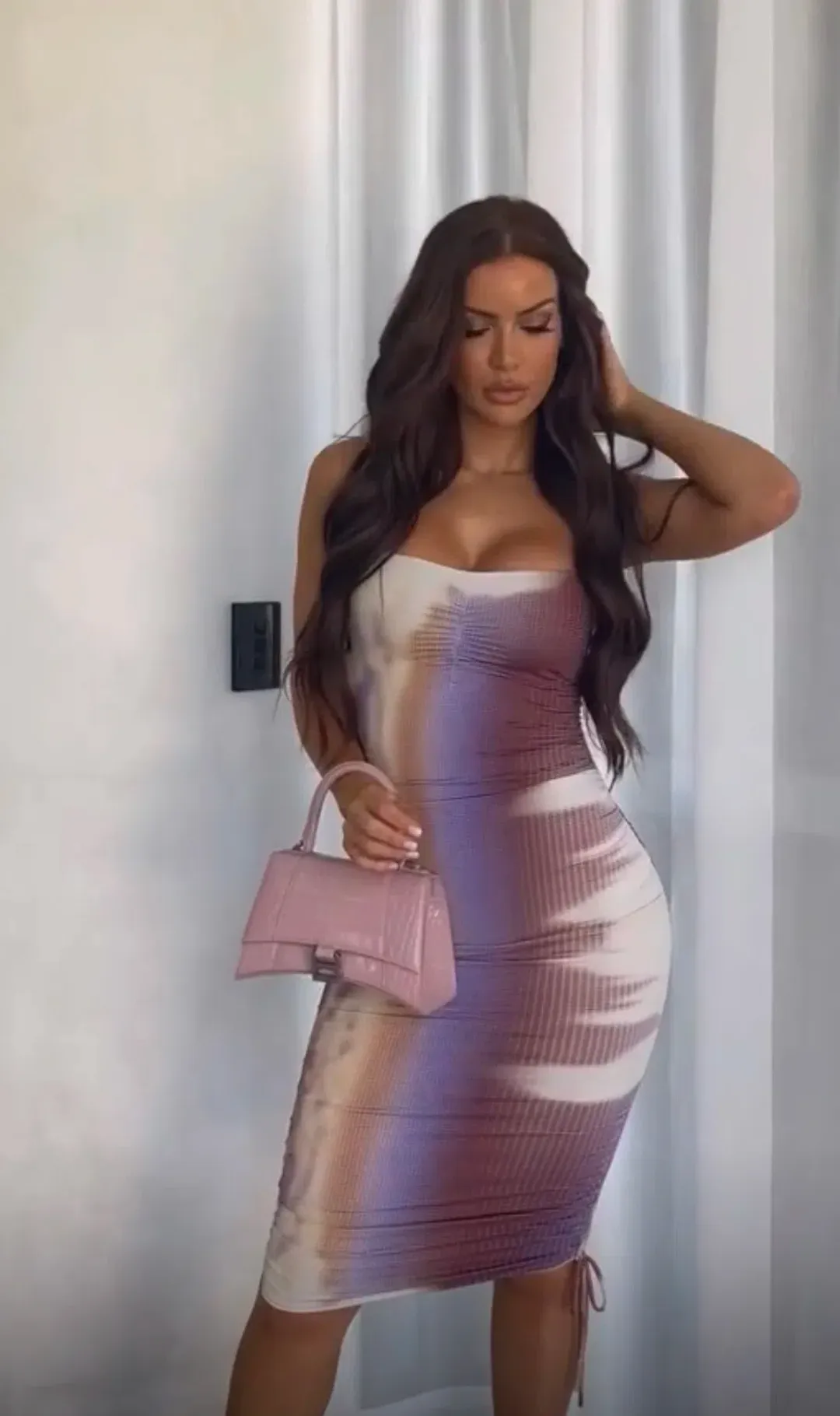 Priscavera Ruched Printed Dress Sandstorm Size 6 for rent on The Volte - main image