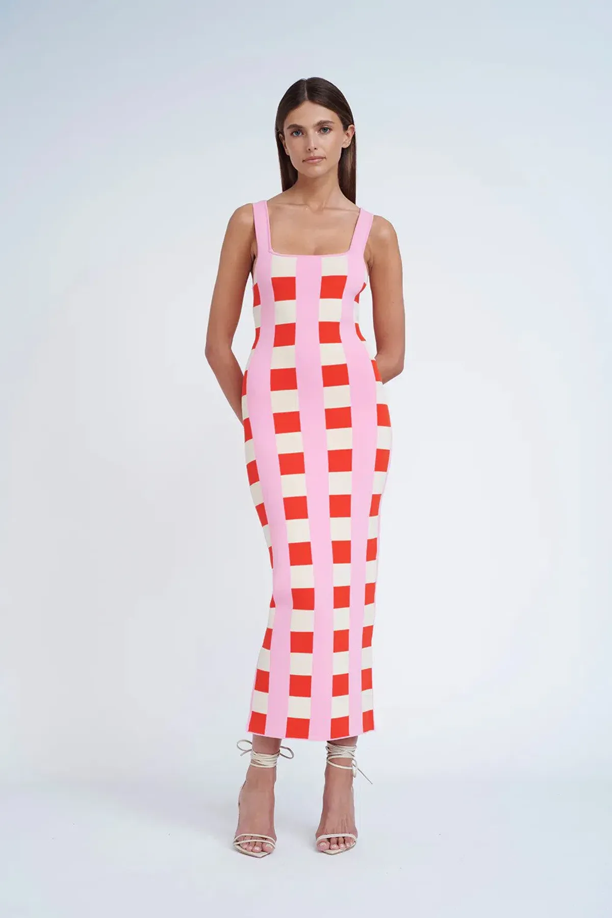 By Johnny Cora Check Knit Midi Dress Multi Size 6 - Image 1