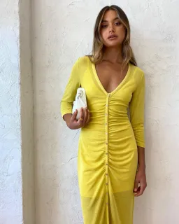 Suboo Asha Long Sleeve Button Front Dress Lemon Size XS / Au 6 for rent on The Volte - image 3