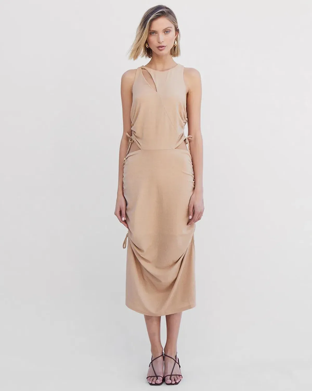 Suboo The Liz Rouched Midi Tank Dress Gold Size L / Au 12 - Image 1