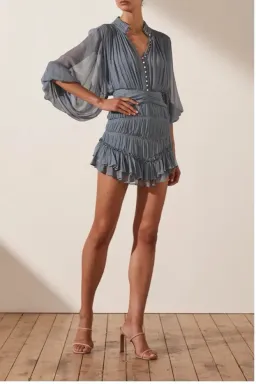 Shona Joy Kayla Button Up Ruched Mini Dress Blue Smoke Size 10 for rent on The Volte - image 3