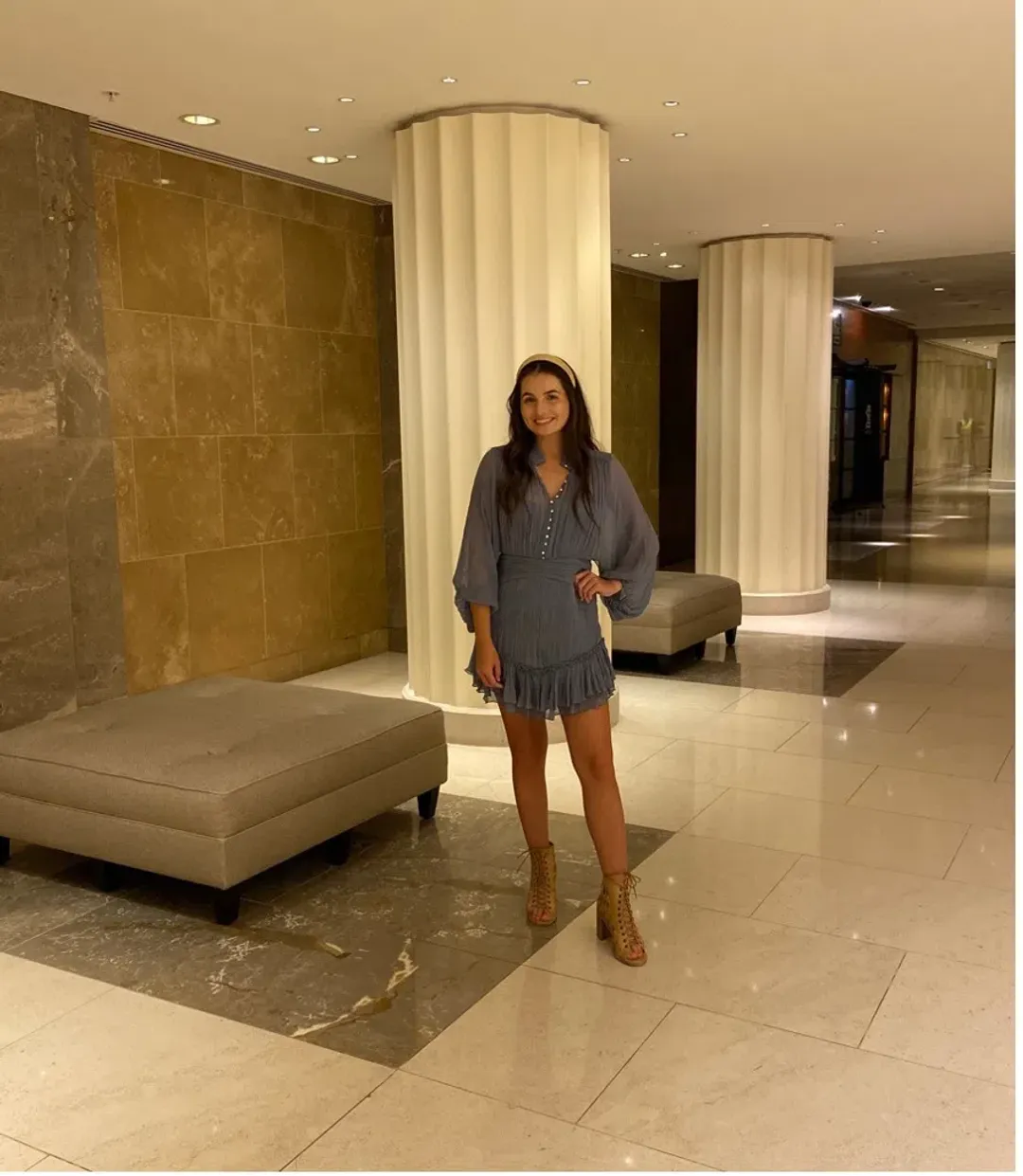 Shona Joy Kayla Button Up Ruched Mini Dress Blue Smoke Size 10 for rent on The Volte - main image