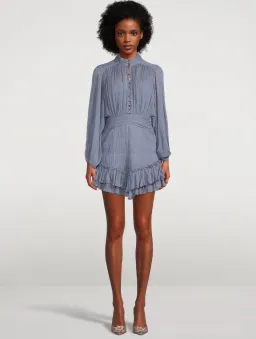 Shona Joy Kayla Button Up Ruched Mini Dress Blue Smoke Size 10 for rent on The Volte - image 1
