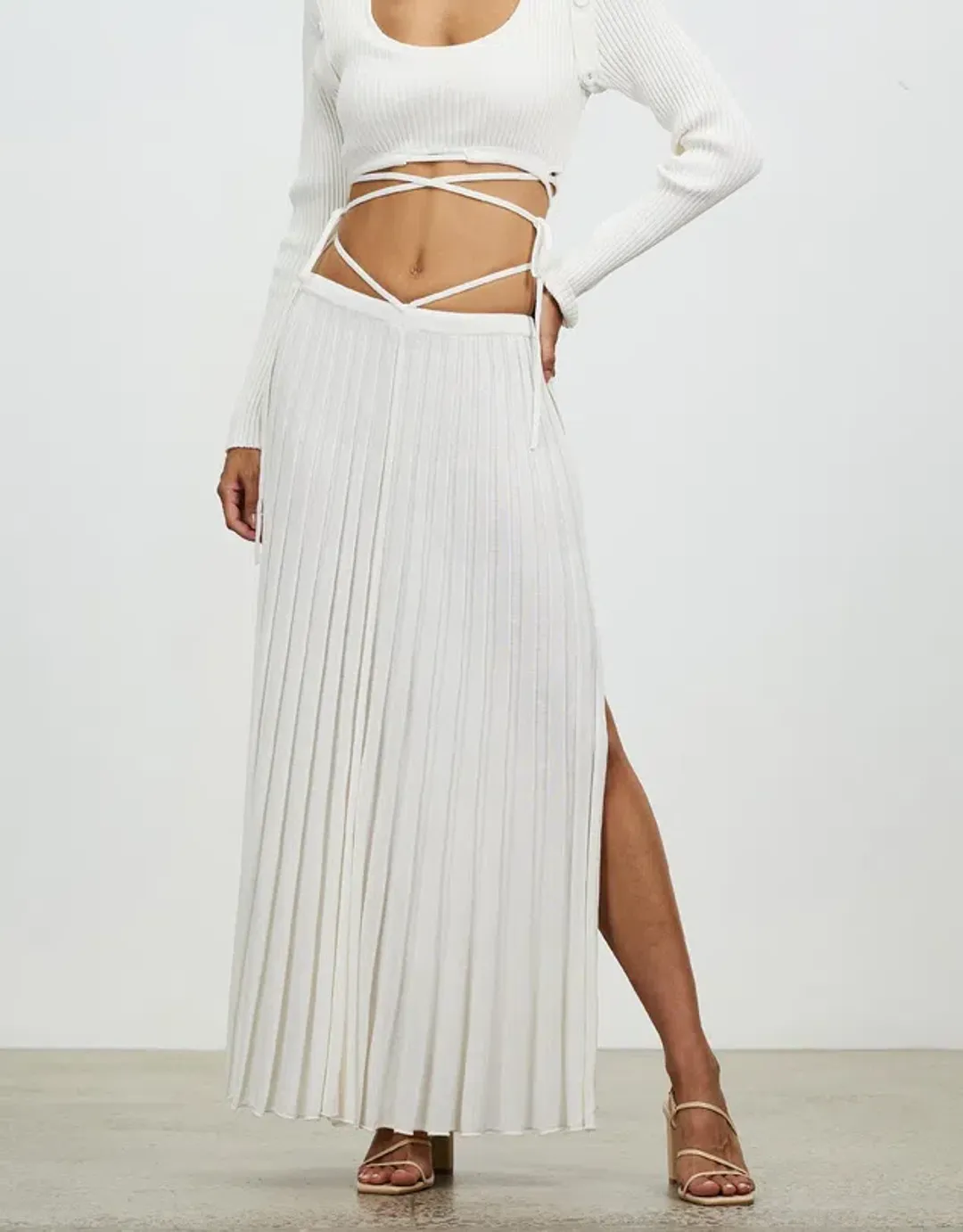 Christopher Esber Pleated Knit Tie Skirt White Size 10 for rent on The Volte - main image