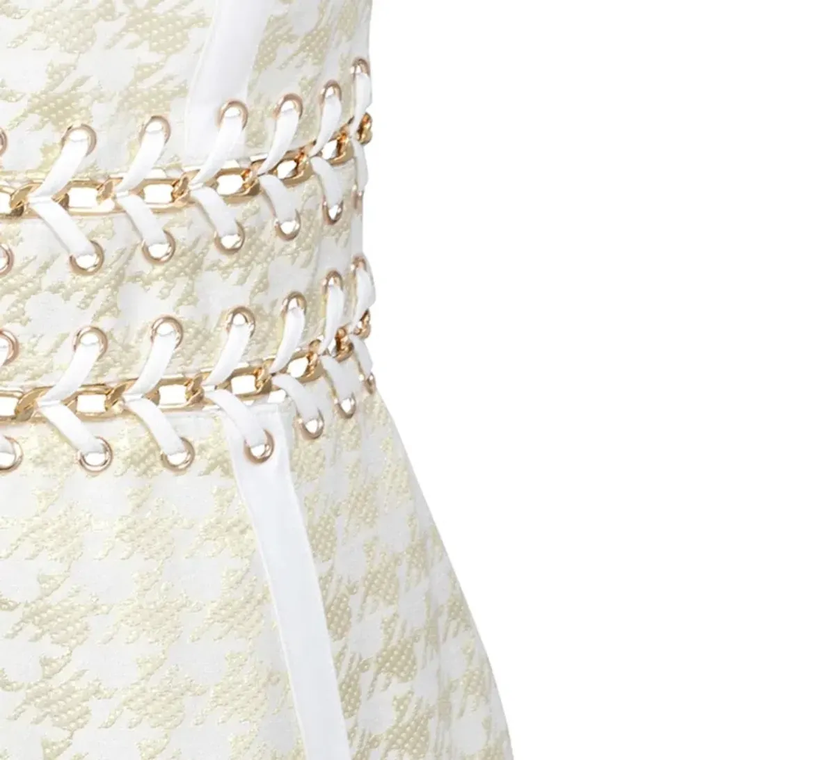 House Of CB Domenica Houndstooth and Chain Midi Dress Gold Cream Size XS / Au 6 - Image 6