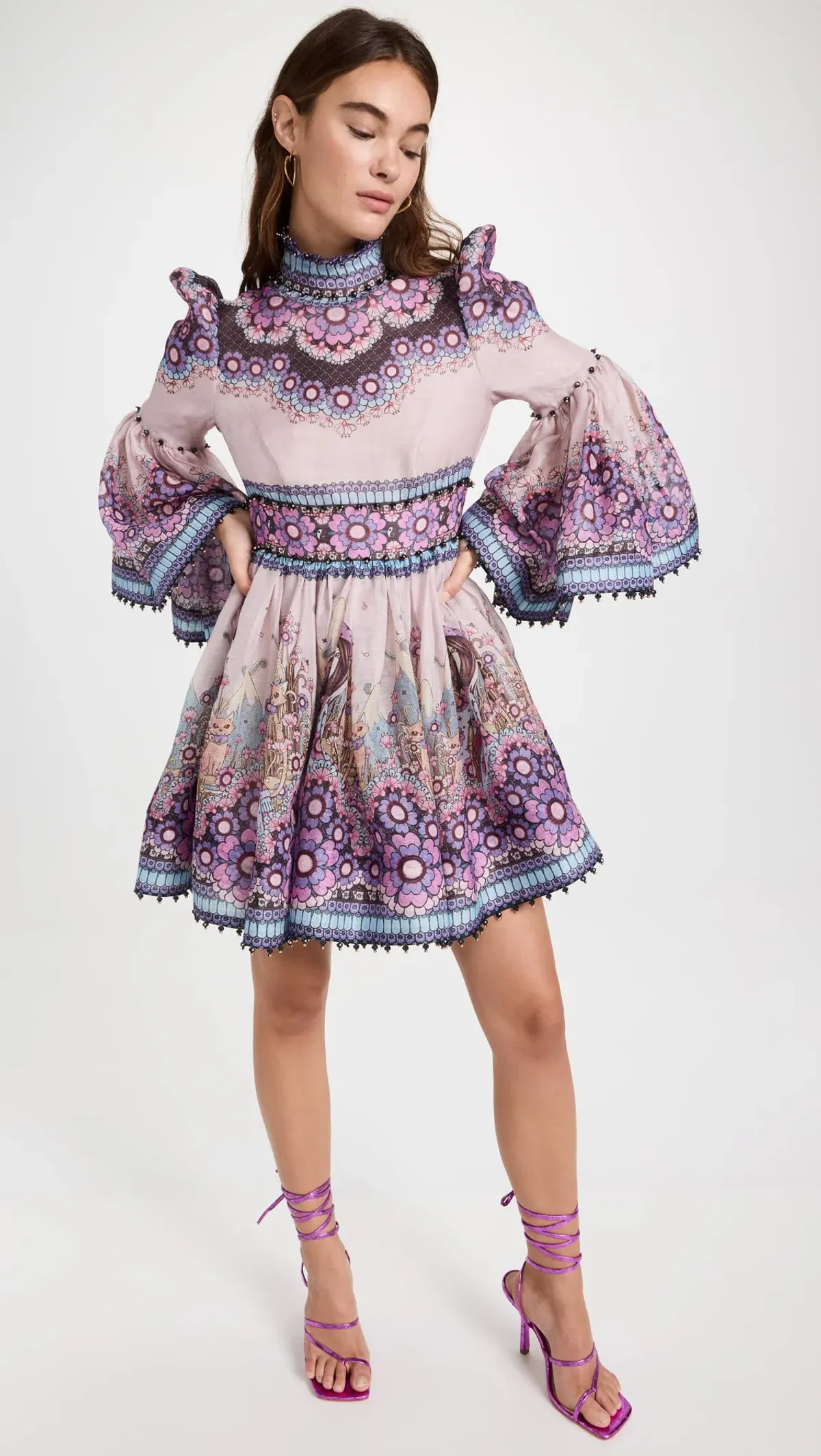 Zimmermann Celestial Bell Sleeve Mini Dress Gemini Zodiac Print Size 1 / Au 10 - Image 2