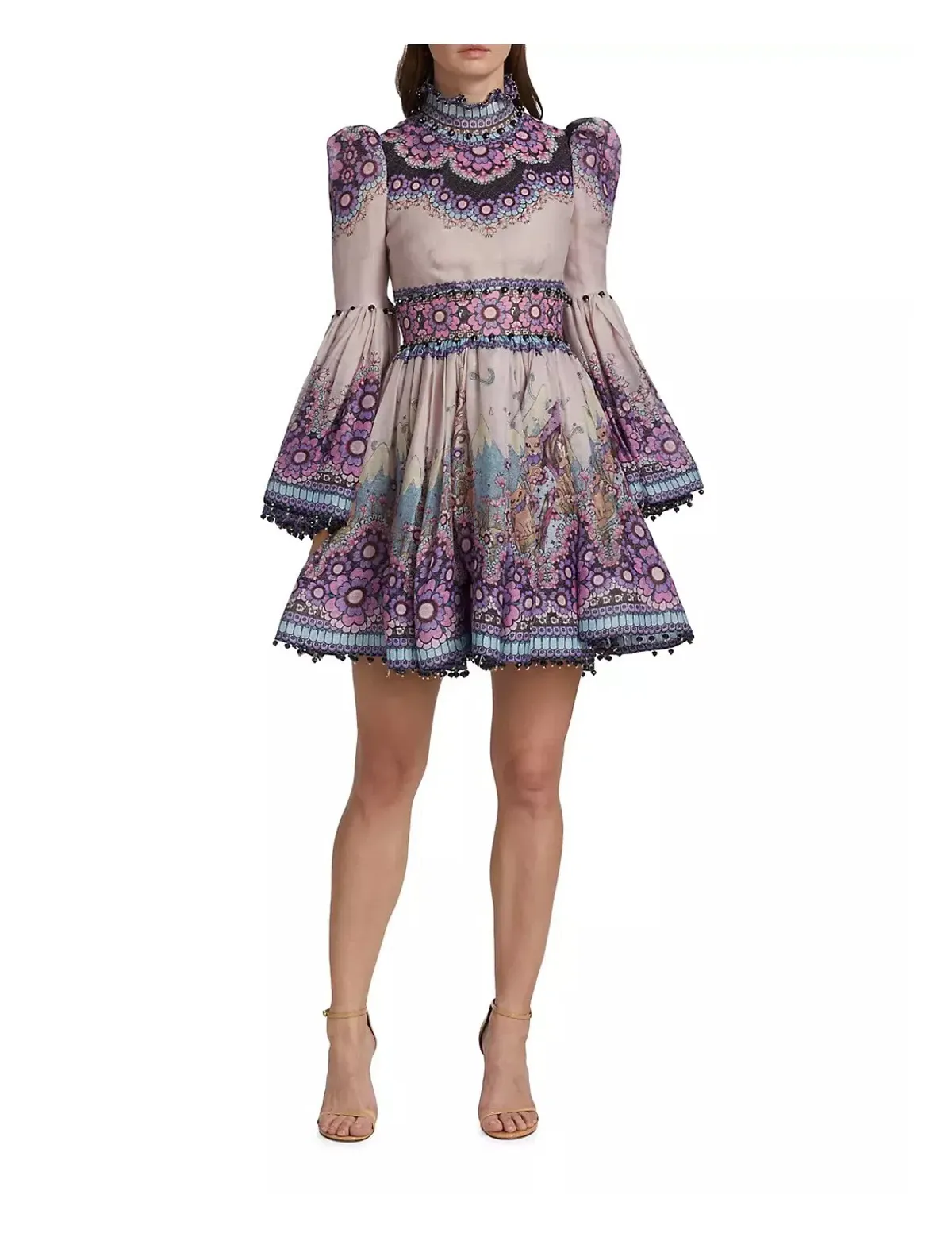 Zimmermann Celestial Bell Sleeve Mini Dress Gemini Zodiac Print Size 1 / Au 10 for rent on The Volte - main image