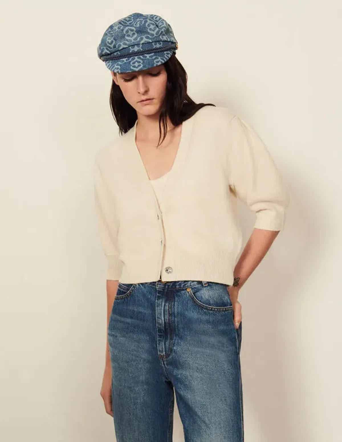 Sandro Wool Cardigan Ecru Size 1 for rent on The Volte - main image