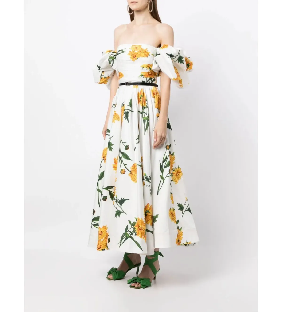 Leo Lin Marguerite Blanche Puff Sleeve Dress Marguerite Blanche Print Size 10 for rent on The Volte - main image