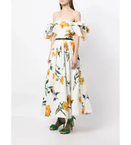 Leo Lin Marguerite Blanche Puff Sleeve Dress Marguerite Blanche Print Size 10 for rent on The Volte - image 1