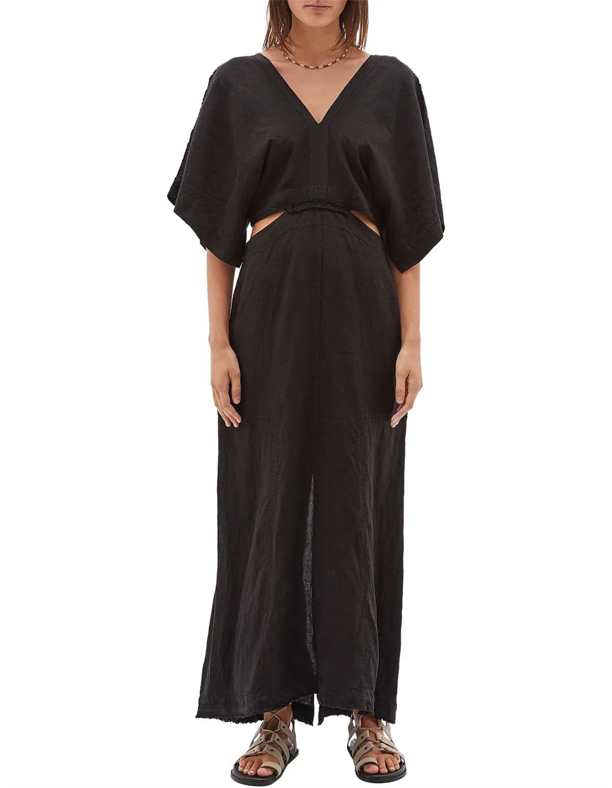 Bassike Linen V Neck Longerline Dress Black Size 12 for rent on The Volte - main image