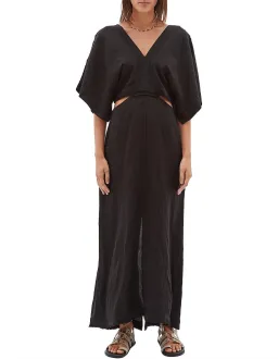 Bassike Linen V Neck Longerline Dress Black Size 12 for rent on The Volte - image 1
