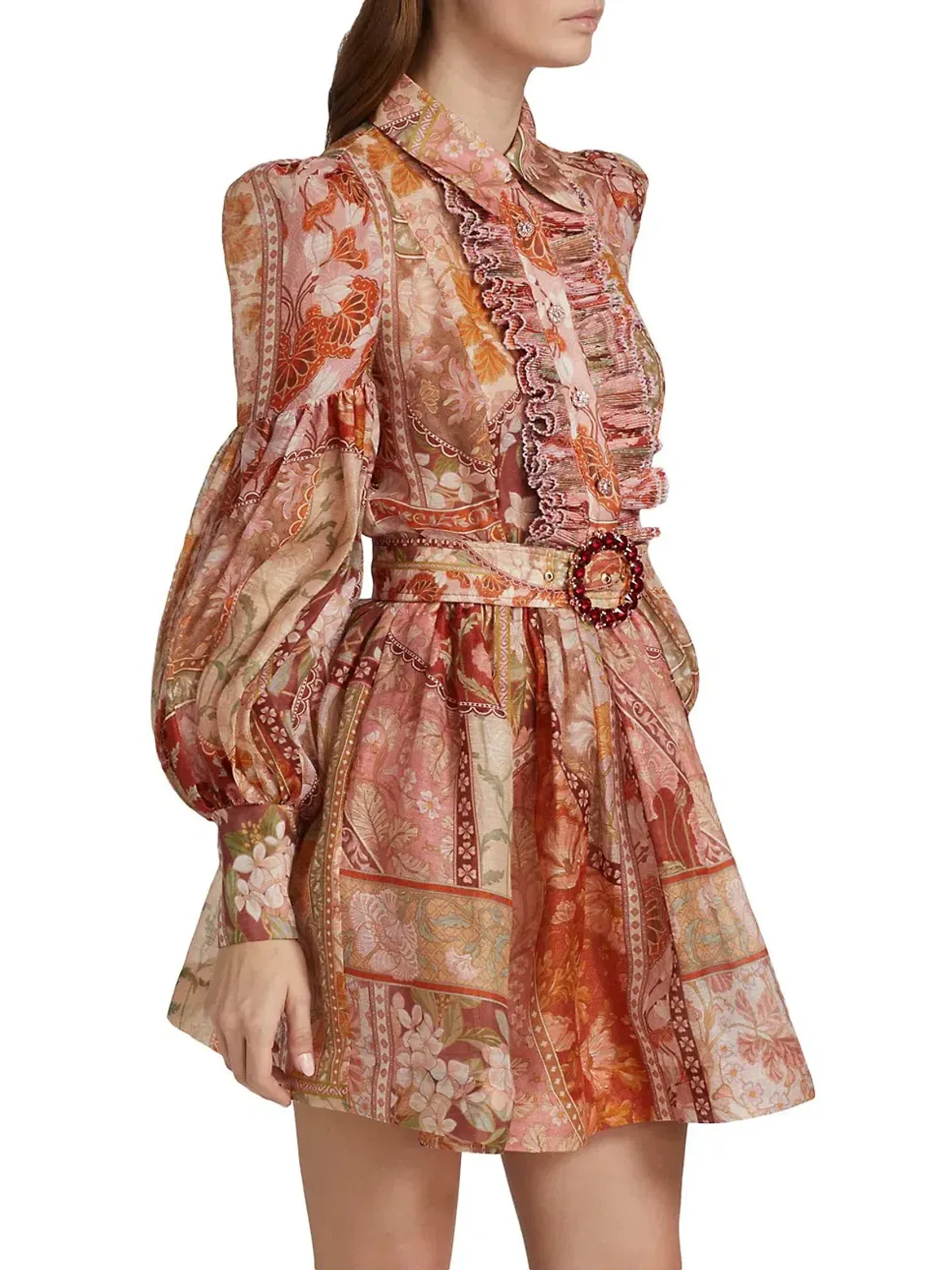 Zimmermann Kaleidoscope Tuxedo Frill Mini Dress Red Swirl Floral Size 0/Au 8 - Image 2