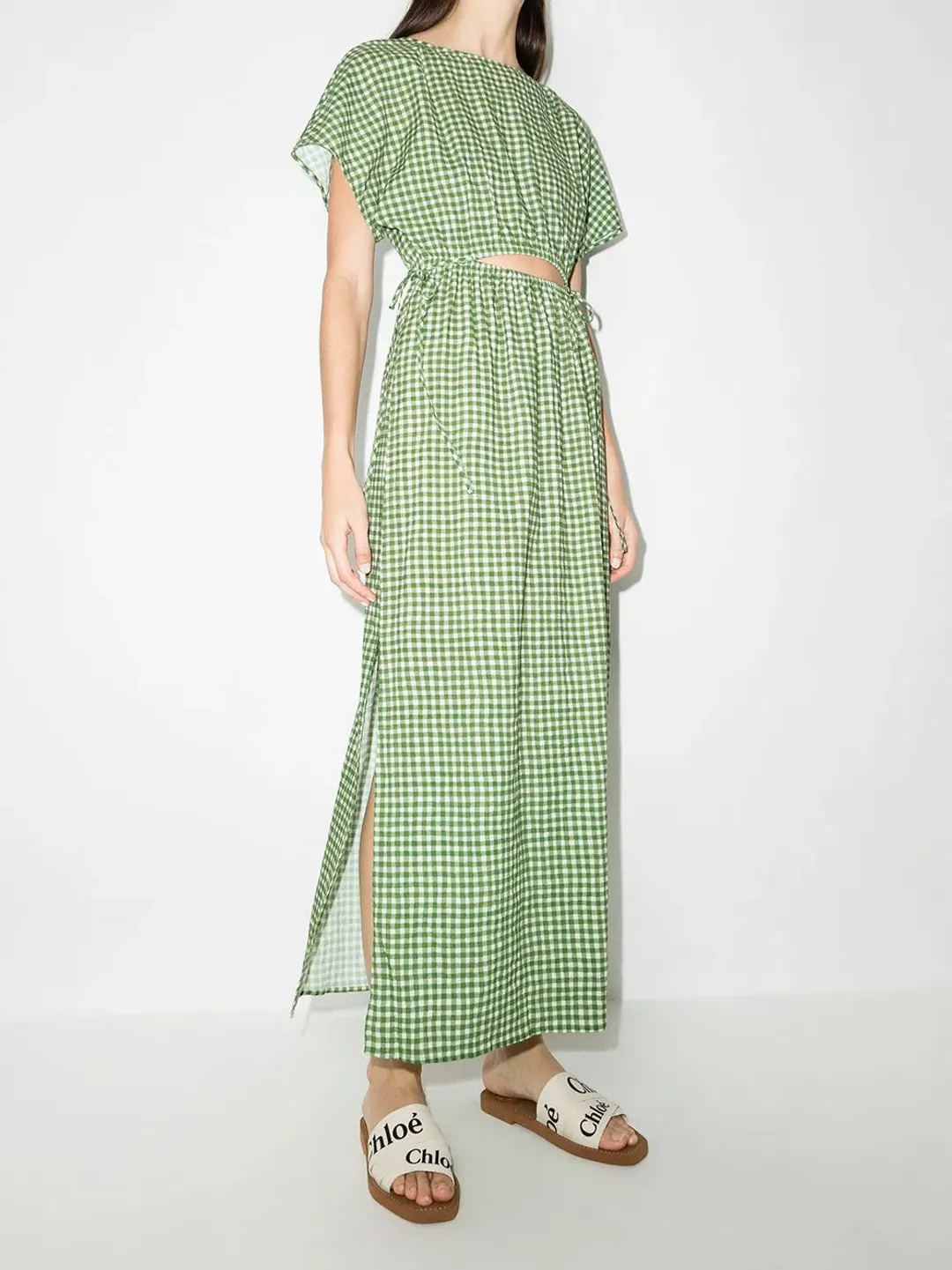 Peony Picnic After Swim Gingham-check Maxi Dress Green Size 10 for rent on The Volte - main image