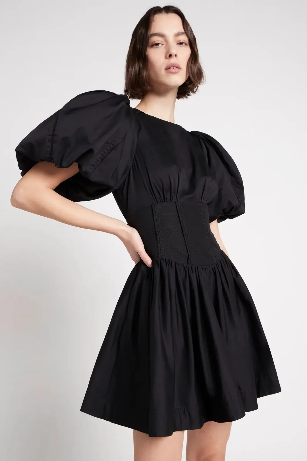 Aje Gianna Puff Sleeve Mini Dress Black Size 12 for rent on The Volte - main image