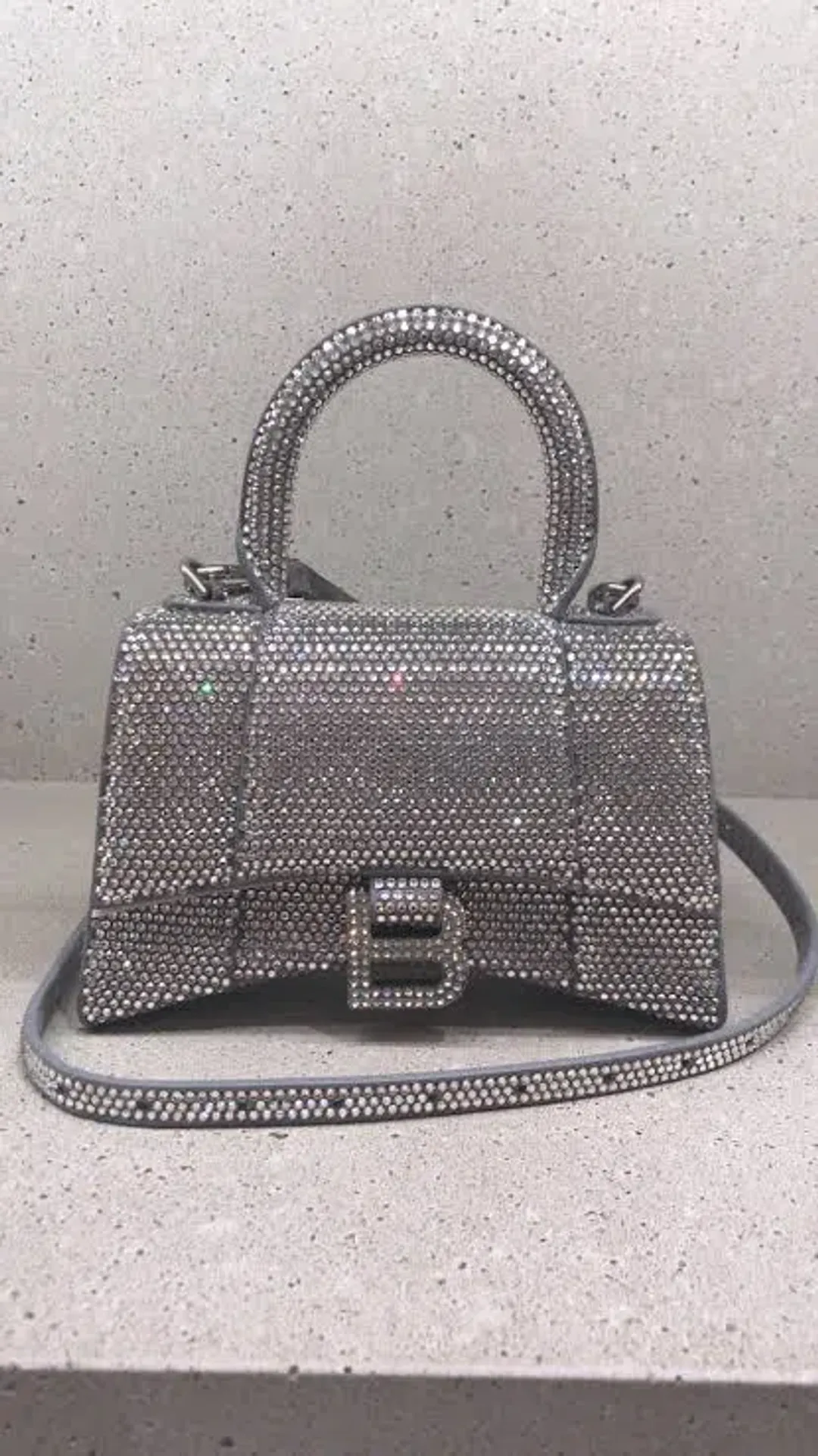 Balenciaga Crystal Embellished Hourglass Tote Bag Grey for rent on The Volte - main image