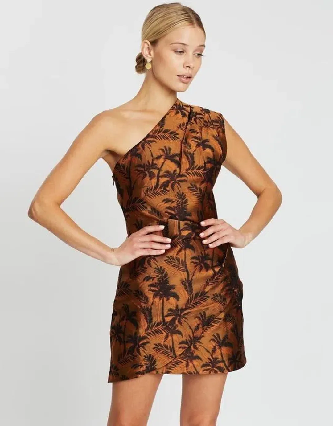 Bec & Bridge Far Out Asymmetrical Mini Dress Brown Size 8 for rent on The Volte - main image