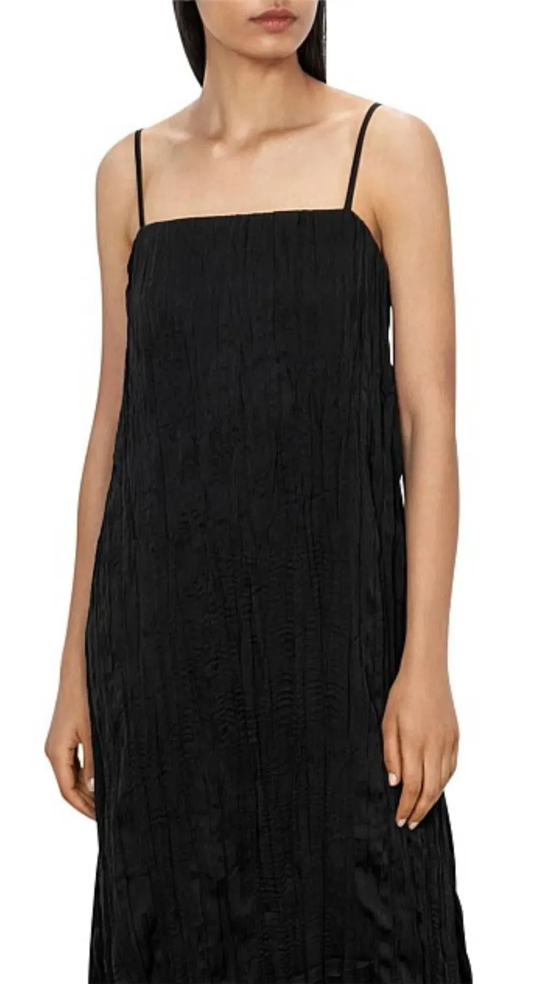Veronika Maine Plisse Slip Dress Black Size 8 for rent on The Volte - main image