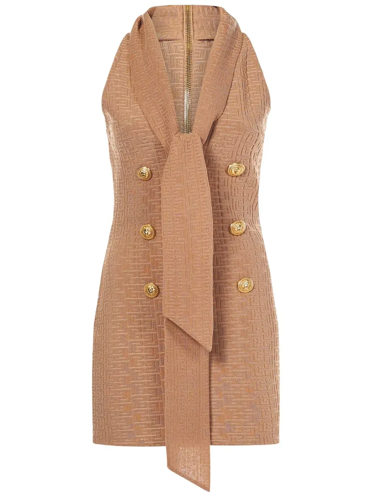 Balmain Monogram Sleeveless Dress Beige Size 6 - Image 2